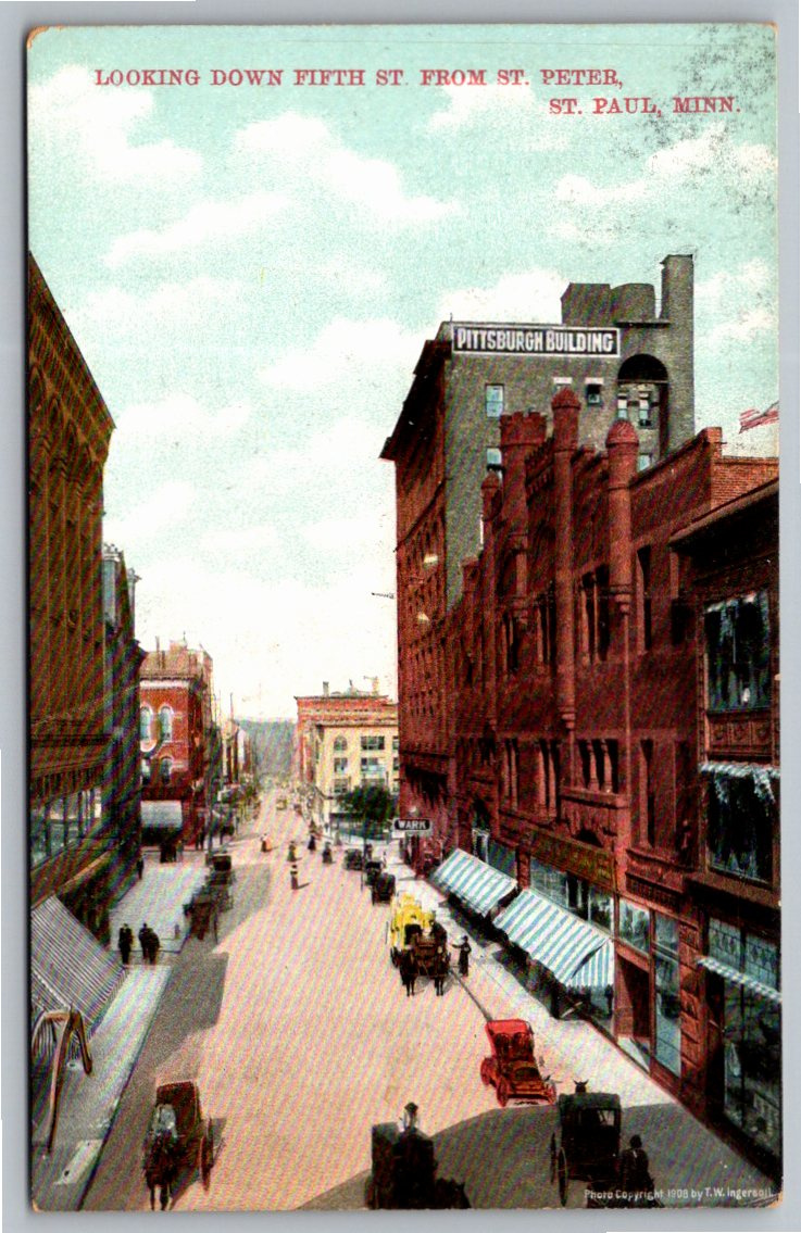 Vintage 1908 Postcard: Fifth Street & Pittsburgh Building, St.