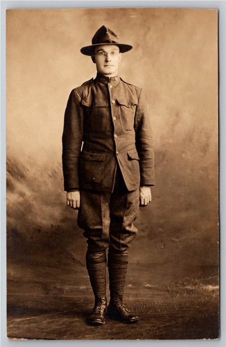 WWI US Army Soldier in Campaign Hat RPPC Portrait: Howard