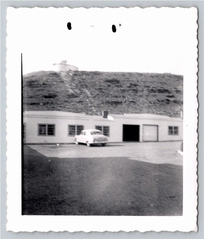 Vintage 1950s Classic Car & Industrial Facility Hilltop B&W Photo