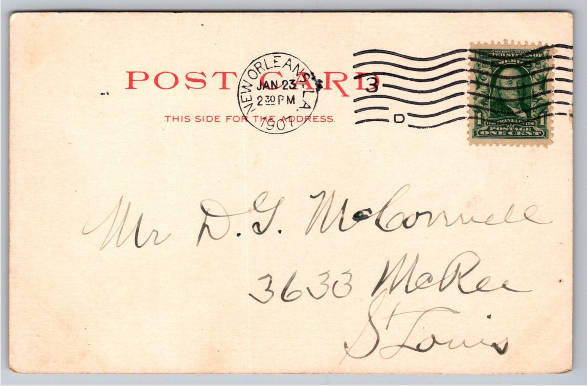 1906 Shell Road Toll Gate New Orleans Postcard Detroit - Back / Reverse View