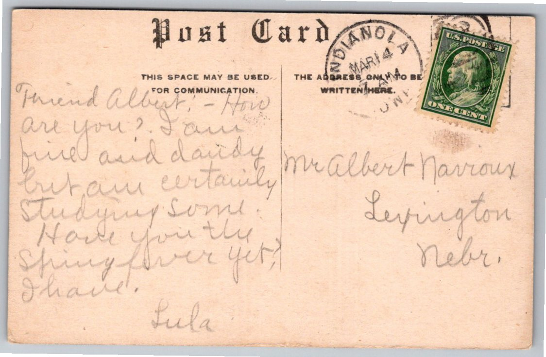 Vintage 1910 Indianola, Iowa High School Real Photo Postcard - Back / Reverse View