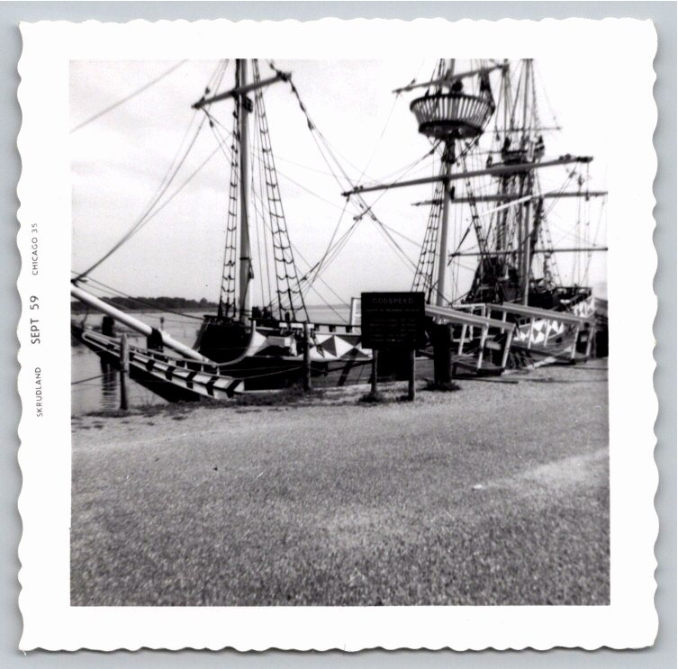 Vintage 1959 B&W Photo: Jamestown Virginia Replica Ship Godspeed