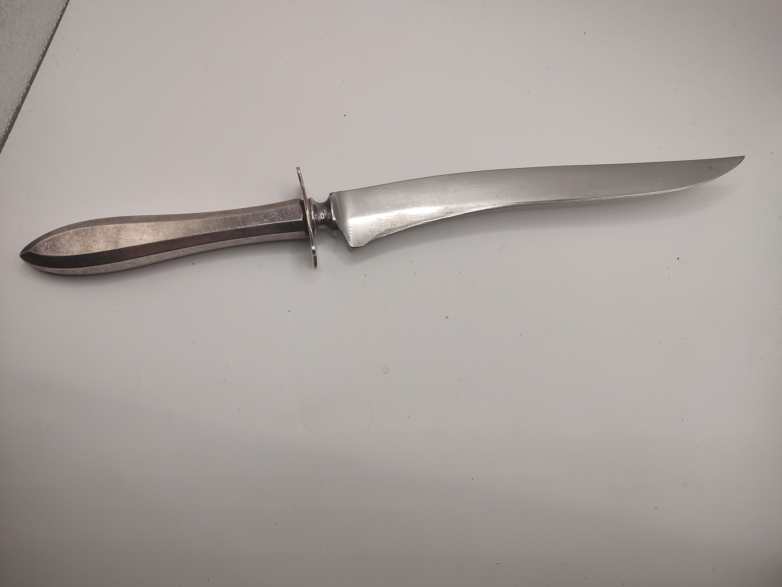 Antique Silver-Plated Monogrammed Carving Knife with Curved Blade