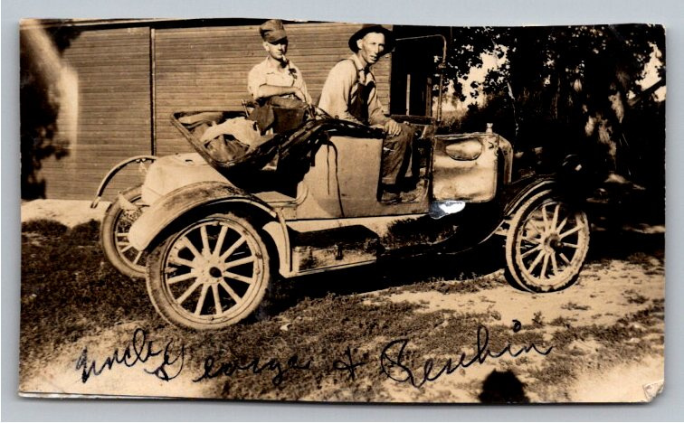 1920s Ford Model T Roadster & Drivers Vintage Snapshot Photo
