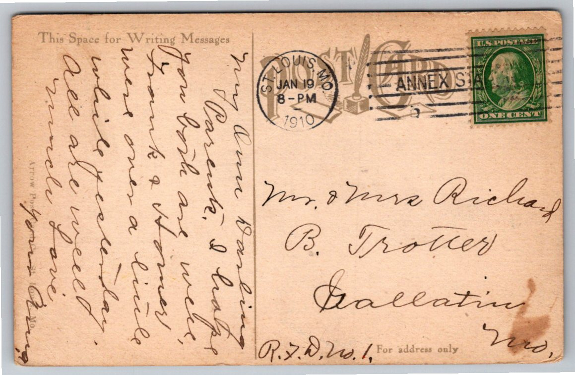 1910 Cabanne Branch Public Library Postcard | St. Louis, Missouri - Back / Reverse View