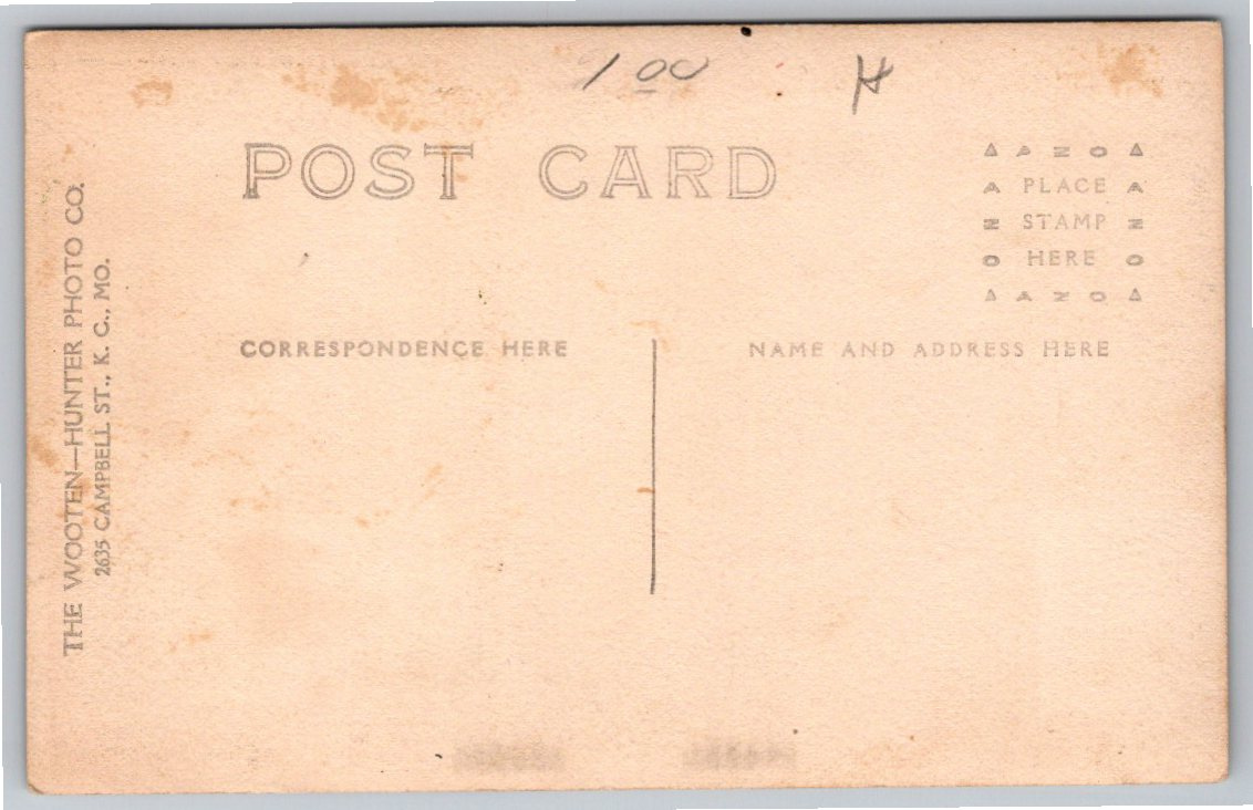 Antique Kansas City RPPC Postcard: Sunken Garden at 12th & Paseo - Back / Reverse View