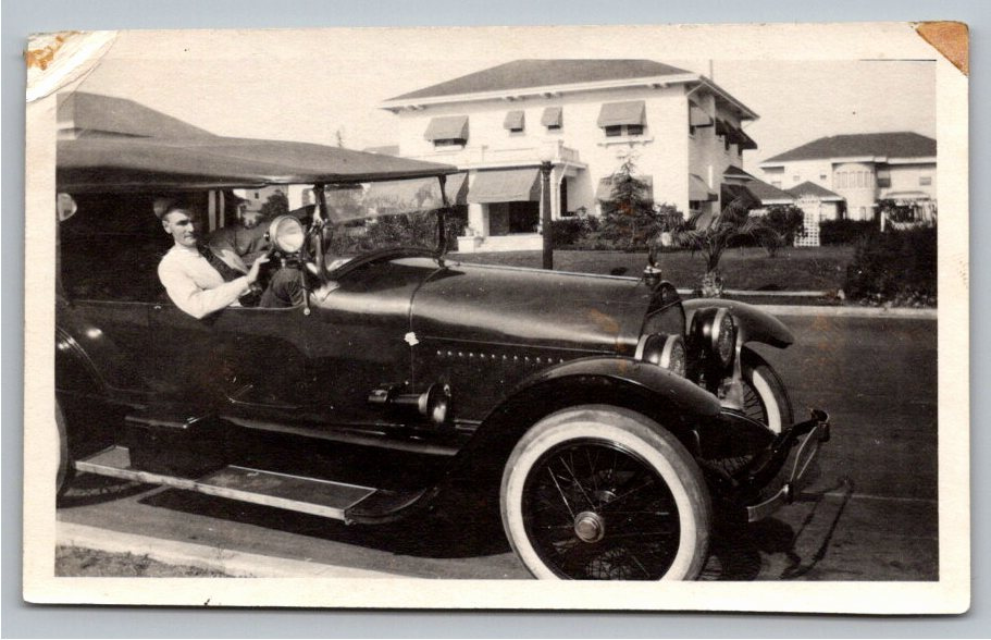 1920s Stutz Touring Car & Mansion Estate Vintage Photo Snapshot
