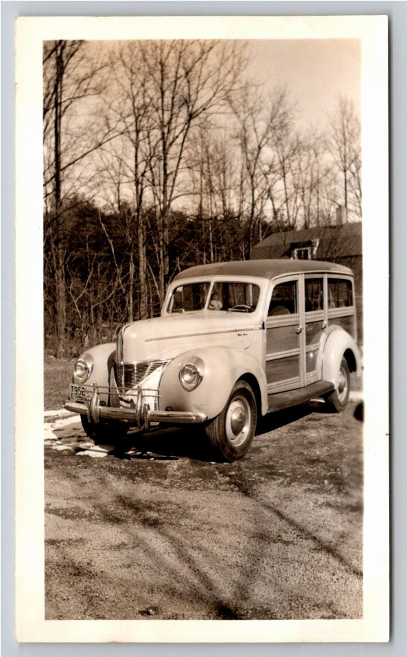 Vintage 1940 Ford Deluxe Woodie Station Wagon B&W Snapshot