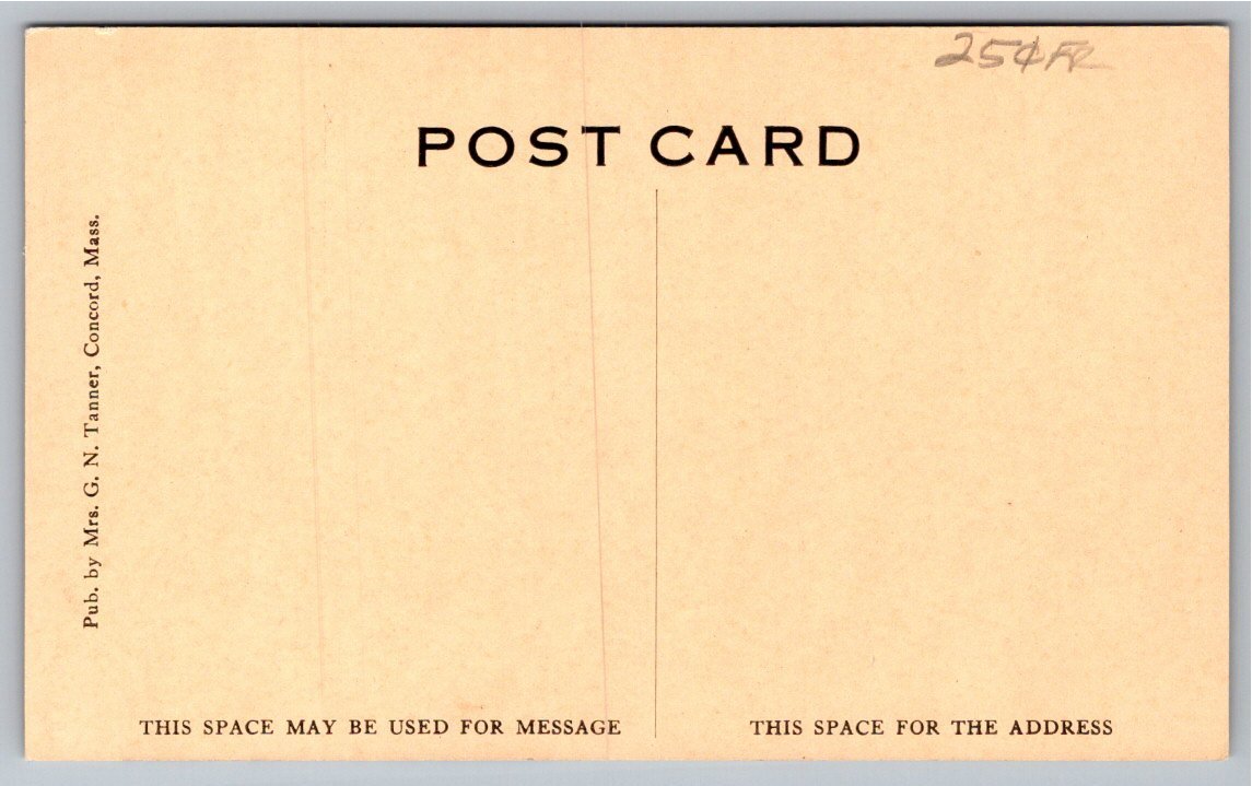 Vintage Minute Man Statue Postcard Concord MA Mrs. G. N. Tanner - Back / Reverse View