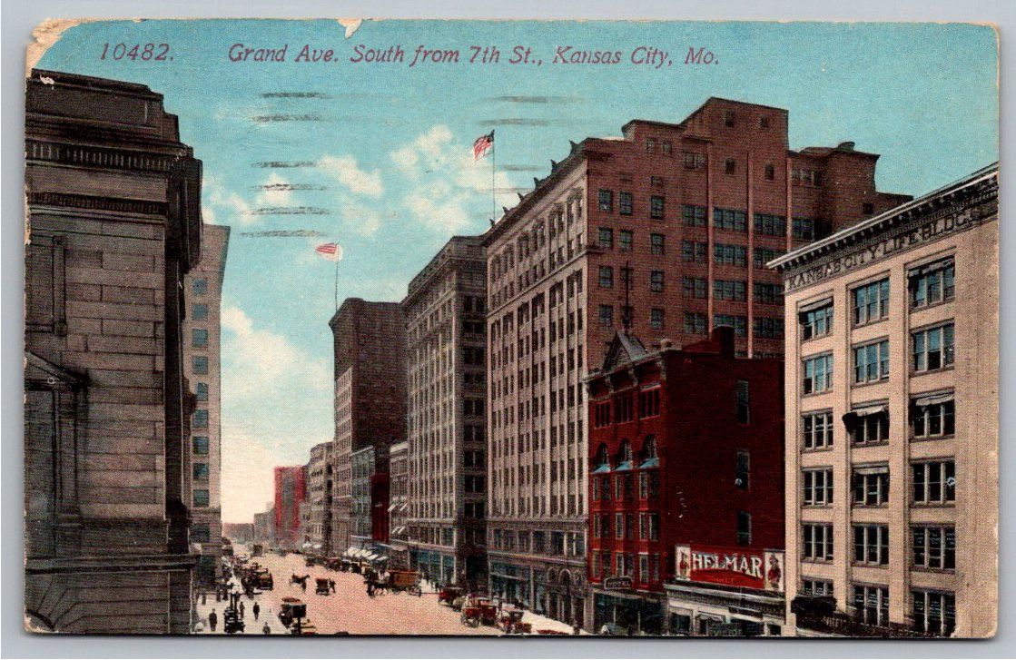 1913 Kansas City Street Scene: Grand Avenue South Vintage