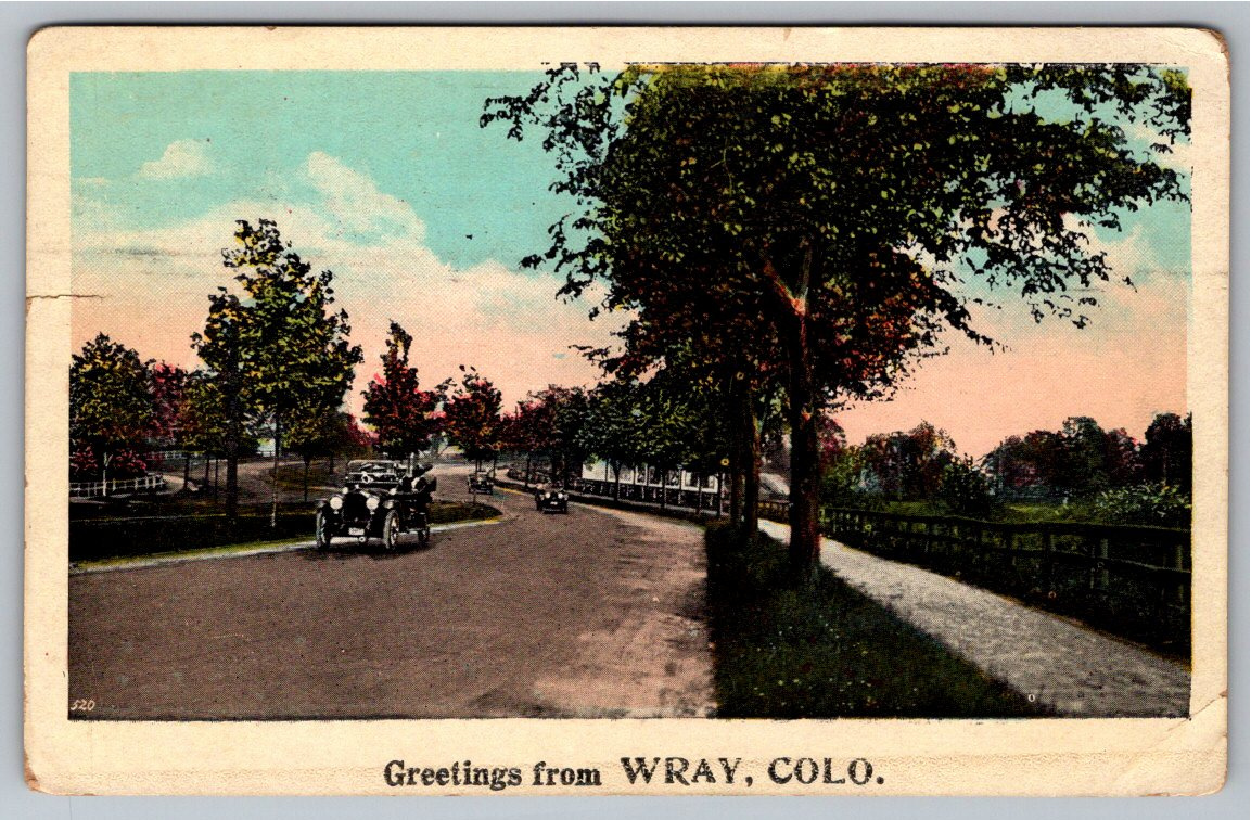 Vintage 1910s Wray Colorado Postcard: Early Automobile Street