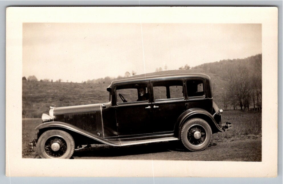 1930s Vintage Black & White Snapshot: Antique Rural Sedan