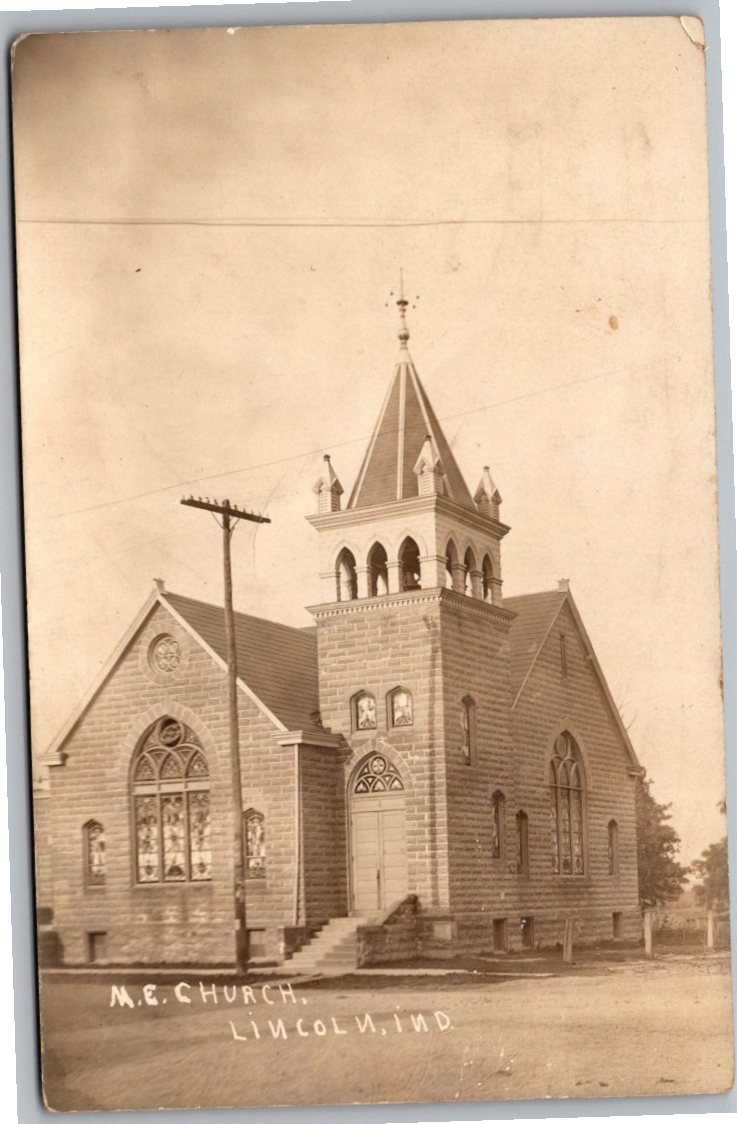1912 Methodist Episcopal Church Lincoln Indiana RPPC Postcard