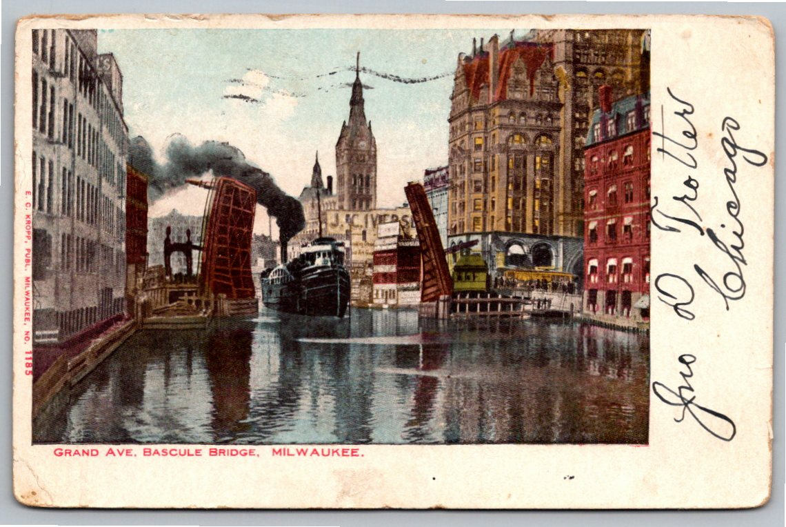 1905 Grand Avenue Bascule Bridge Milwaukee WI Postcard