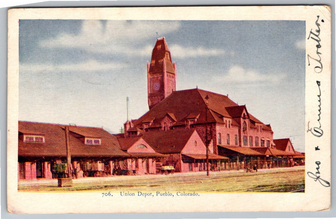 Antique 1907 Pueblo Colorado Union Depot Undivided Back Postcard