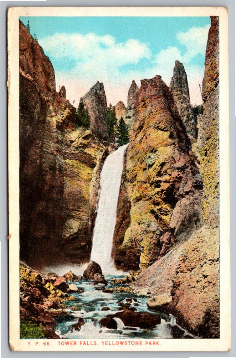 Vintage 1920s Yellowstone Park Tower Falls Postcard by Curt Teich