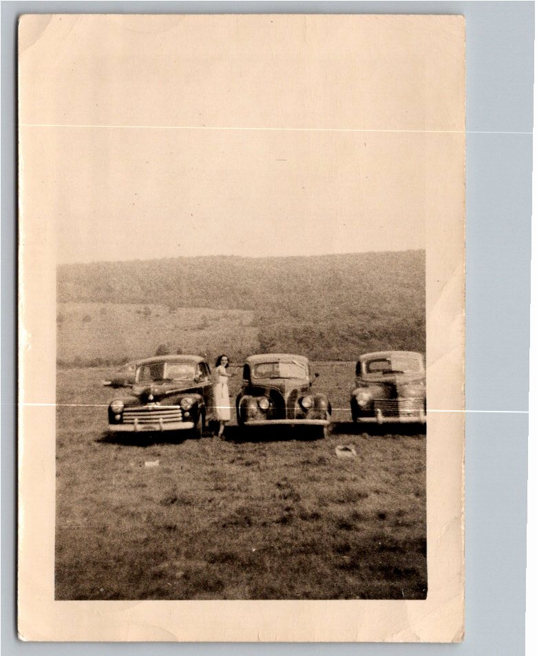 Vintage 1940s Black & White Photo 1948 Ford Chrysler Cars