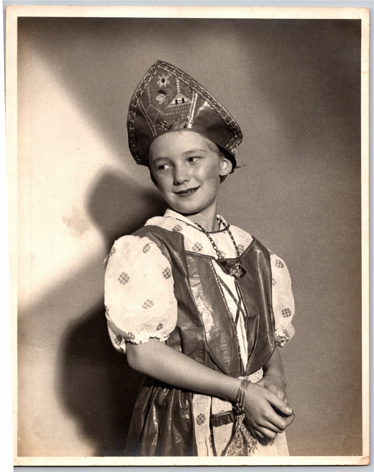 1940s Vintage Slavic Folk Costume Portrait Photo with Kokoshnik