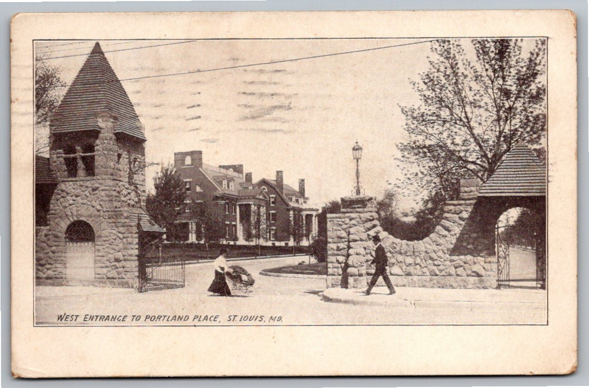 1909 St. Louis Portland Place West Entrance Gatehouse Postcard