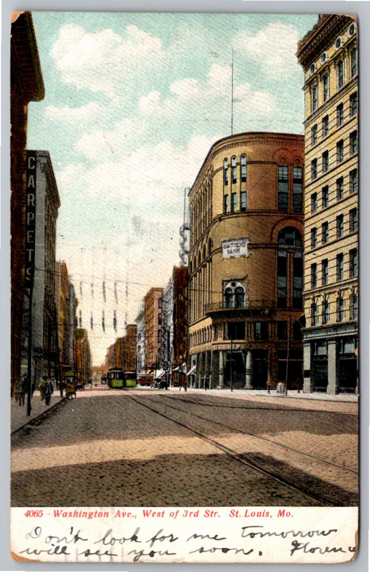 1909 St. Louis Washington Ave & Boatmen's Bank German Litho