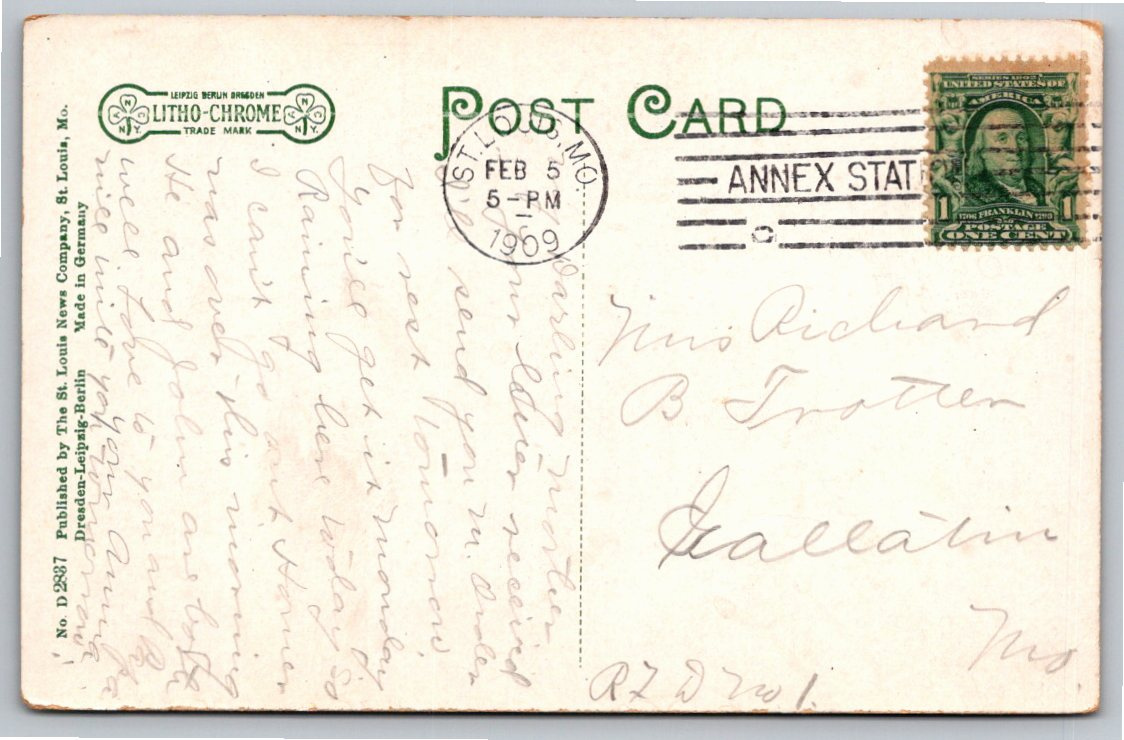 1909 Mississippi River Bluffs Railroad Postcard | St. Louis - Back / Reverse View