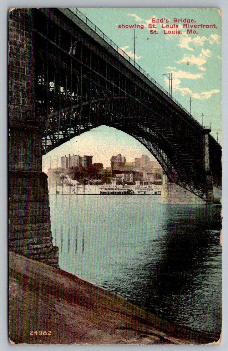 1911 Eads Bridge & Riverboat St. Louis Missouri Antique Postcard