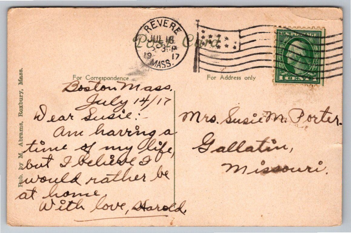 1917 Revere Beach MA Moonlight Scene Dragon Gorge Scenic Ry - Back / Reverse View