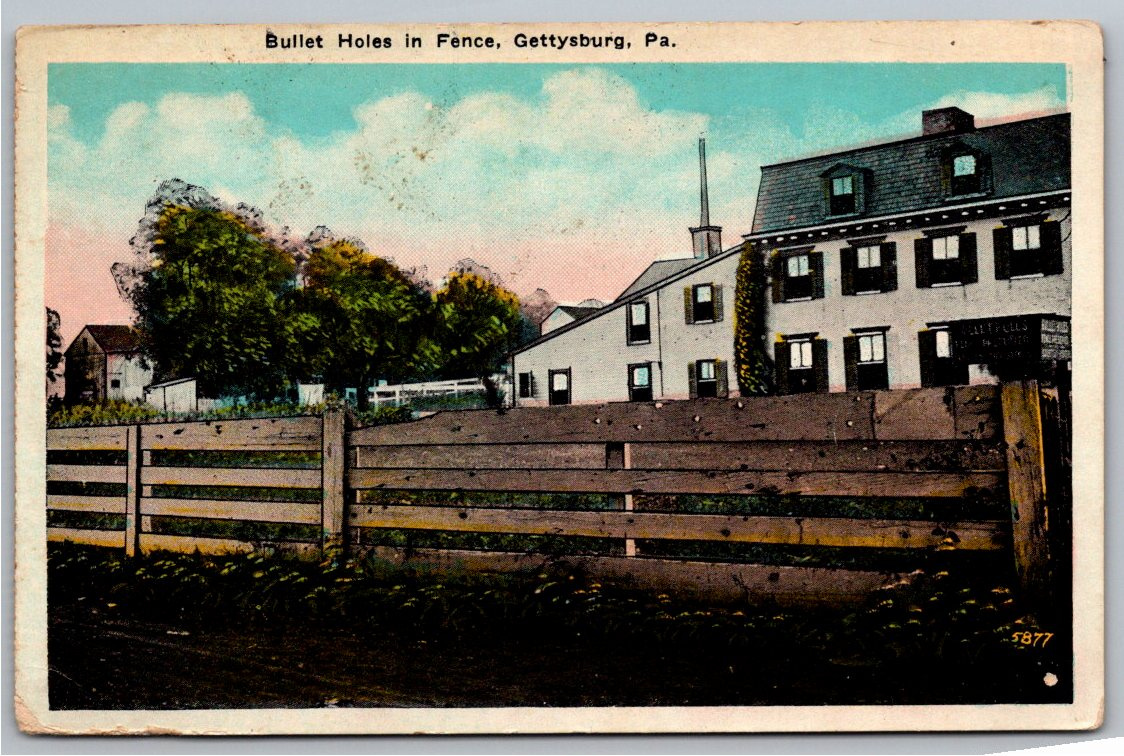 1920s Bullet Holes in Fence Gettysburg PA White Border Postcard
