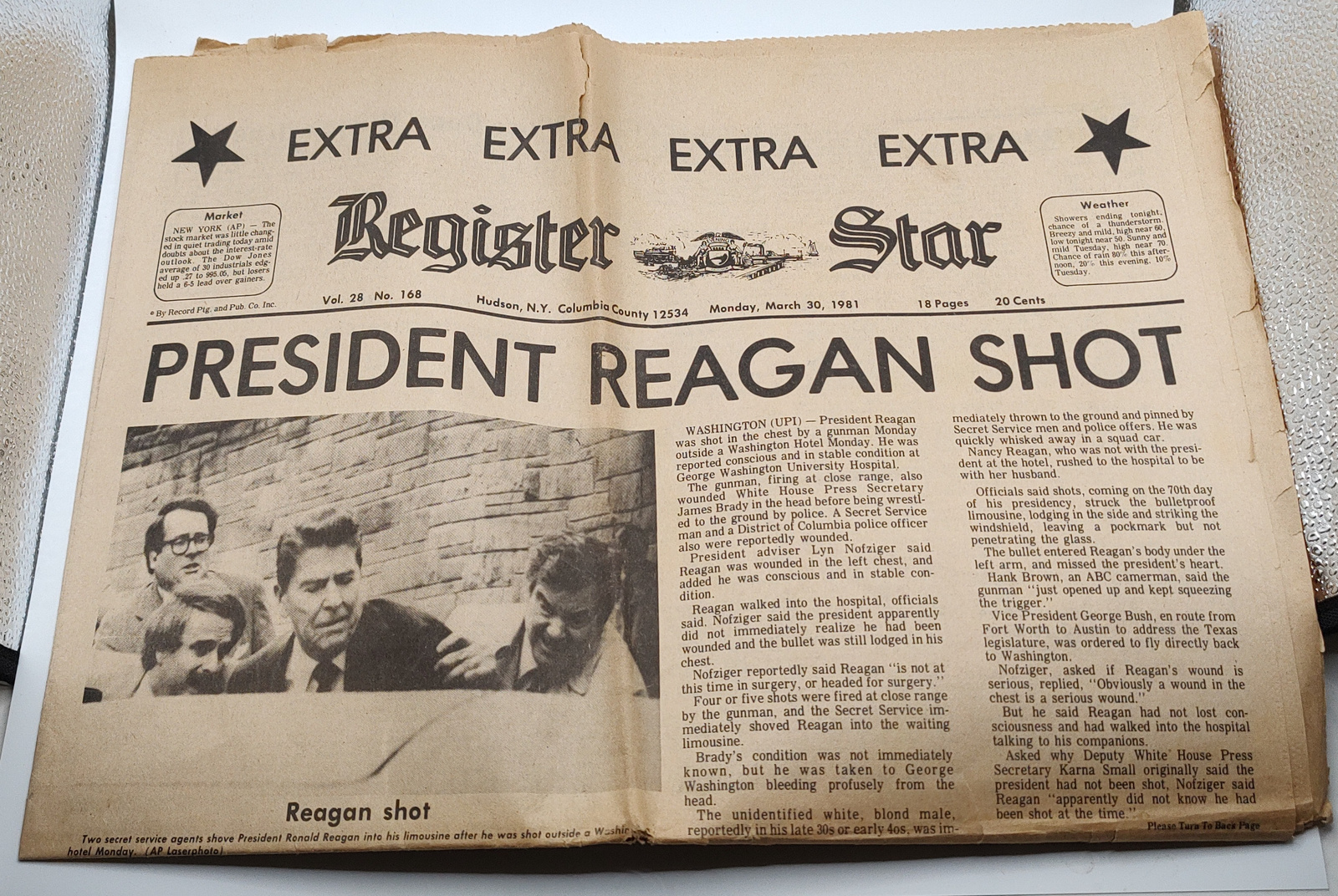 March 30 1981 Register Star Newspaper: Ronald Reagan