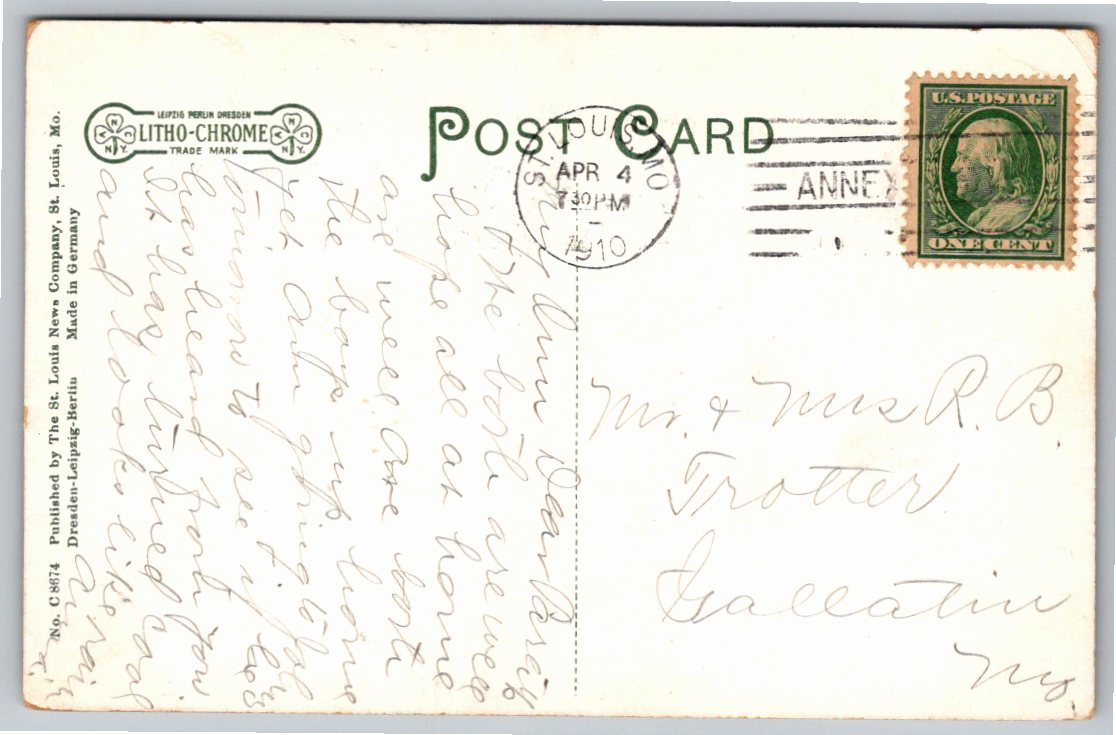 1910 Mississippi River Steamboat St. Louis MO Antique Postcard - Back / Reverse View