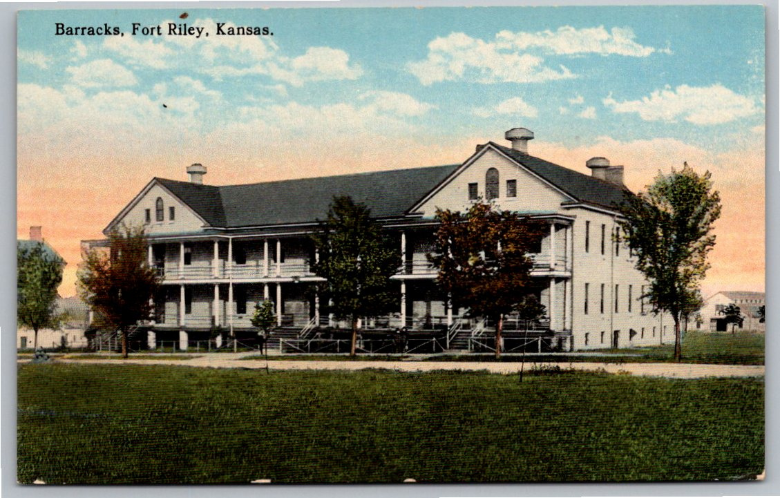 Antique Fort Riley Military Barracks Kansas Vintage Postcard