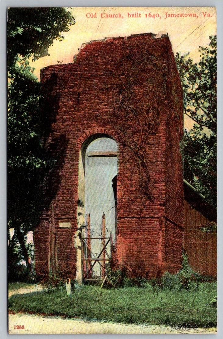 1900s Historic Jamestown Virginia Brick Church Tower Vintage