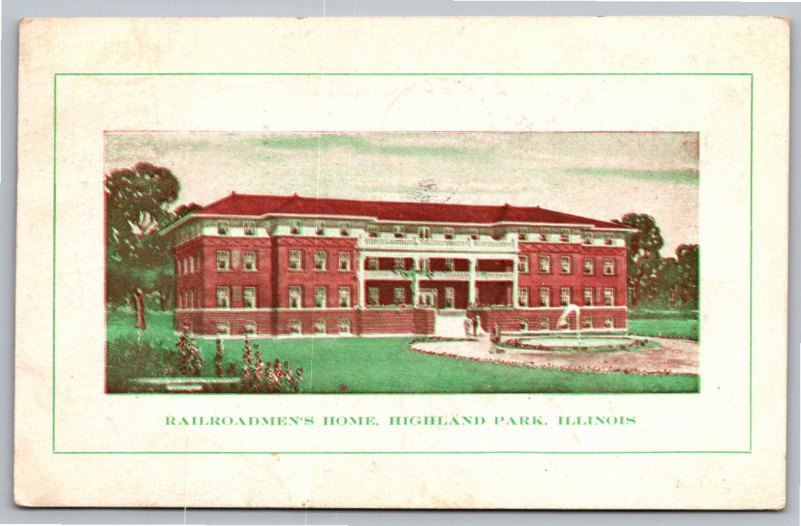 1910 Antique Postcard: Railroadmen's Home in Highland Park