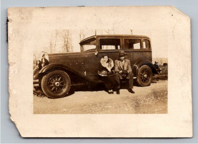 Vintage 1931 Hudson Sedan Photo: Couple on Automobile Running