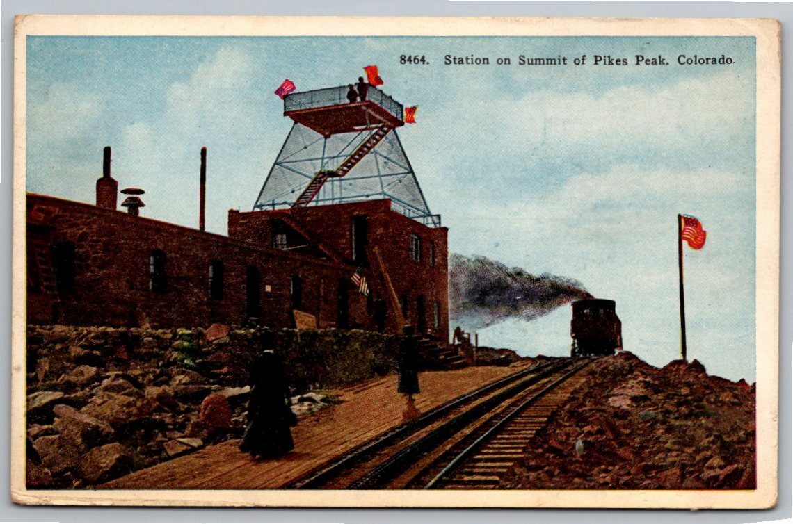 Vintage Pikes Peak Cog Railway Summit Station Colorado Postcard