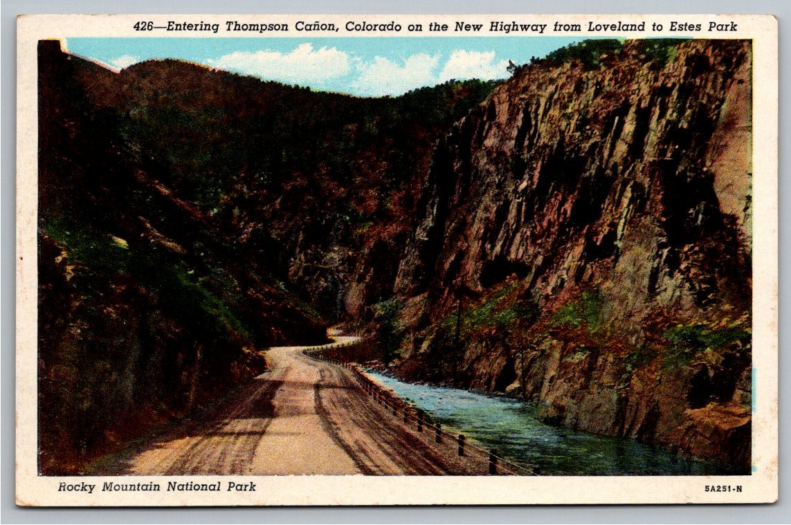 1935 Big Thompson Canyon Highway Colorado Vintage Linen Postcard