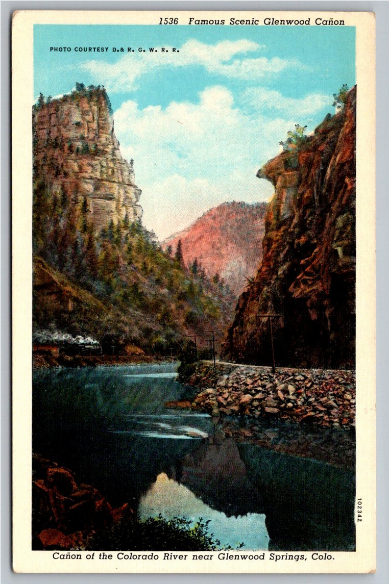 Vintage 1940s D&RGW Steam Train Glenwood Canyon Colorado Postcard