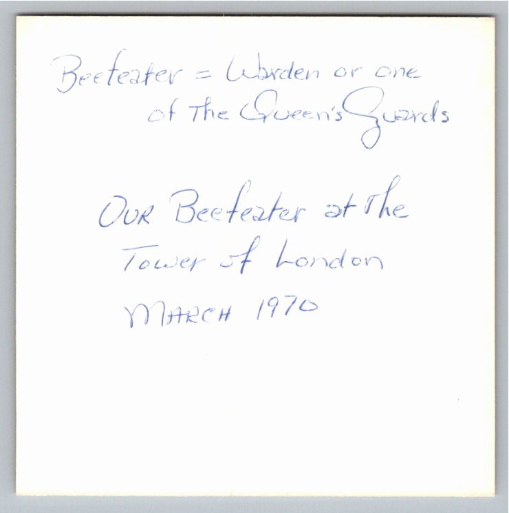 Vintage 1970 Tower of London Yeoman Warder Color Photo Snapshot - Back / Reverse View