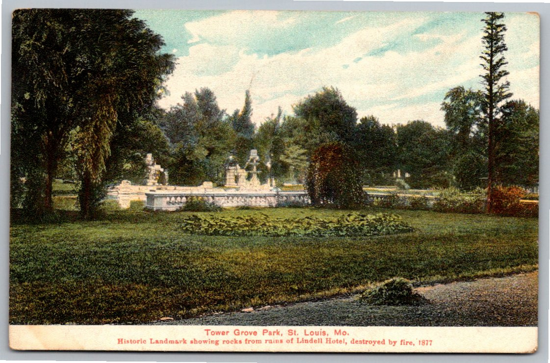 1908 Tower Grove Park Postcard: St. Louis Lindell Hotel Ruins