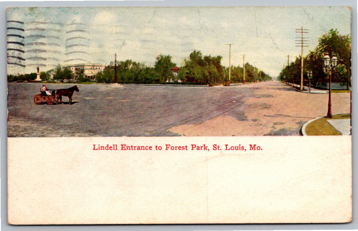 1908 Horse & Carriage Forest Park Lindell Entrance St Louis