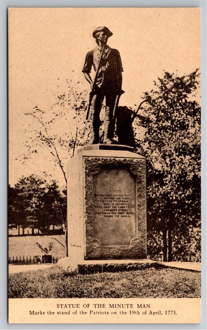 Vintage Minute Man Statue Postcard Concord MA Mrs. G. N. Tanner