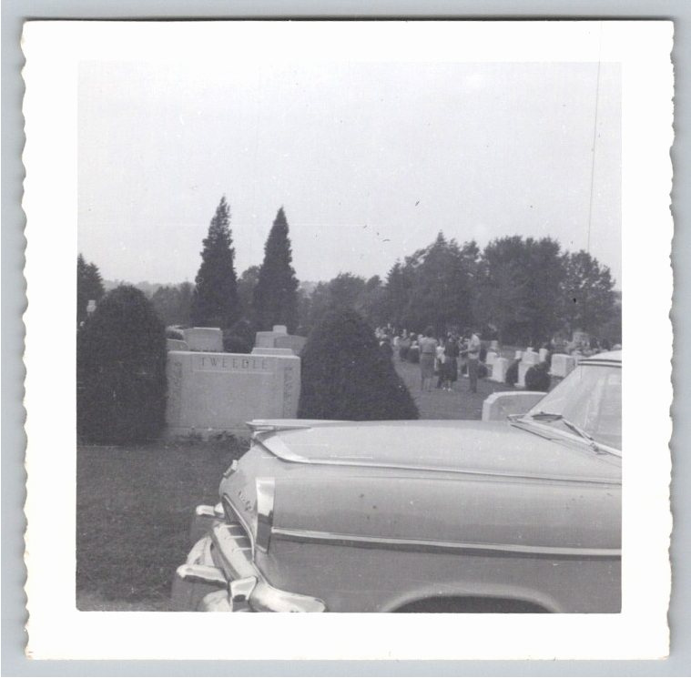 Vintage 1950s B&W Photo: Classic Car Hood at Tweedle Cemetery