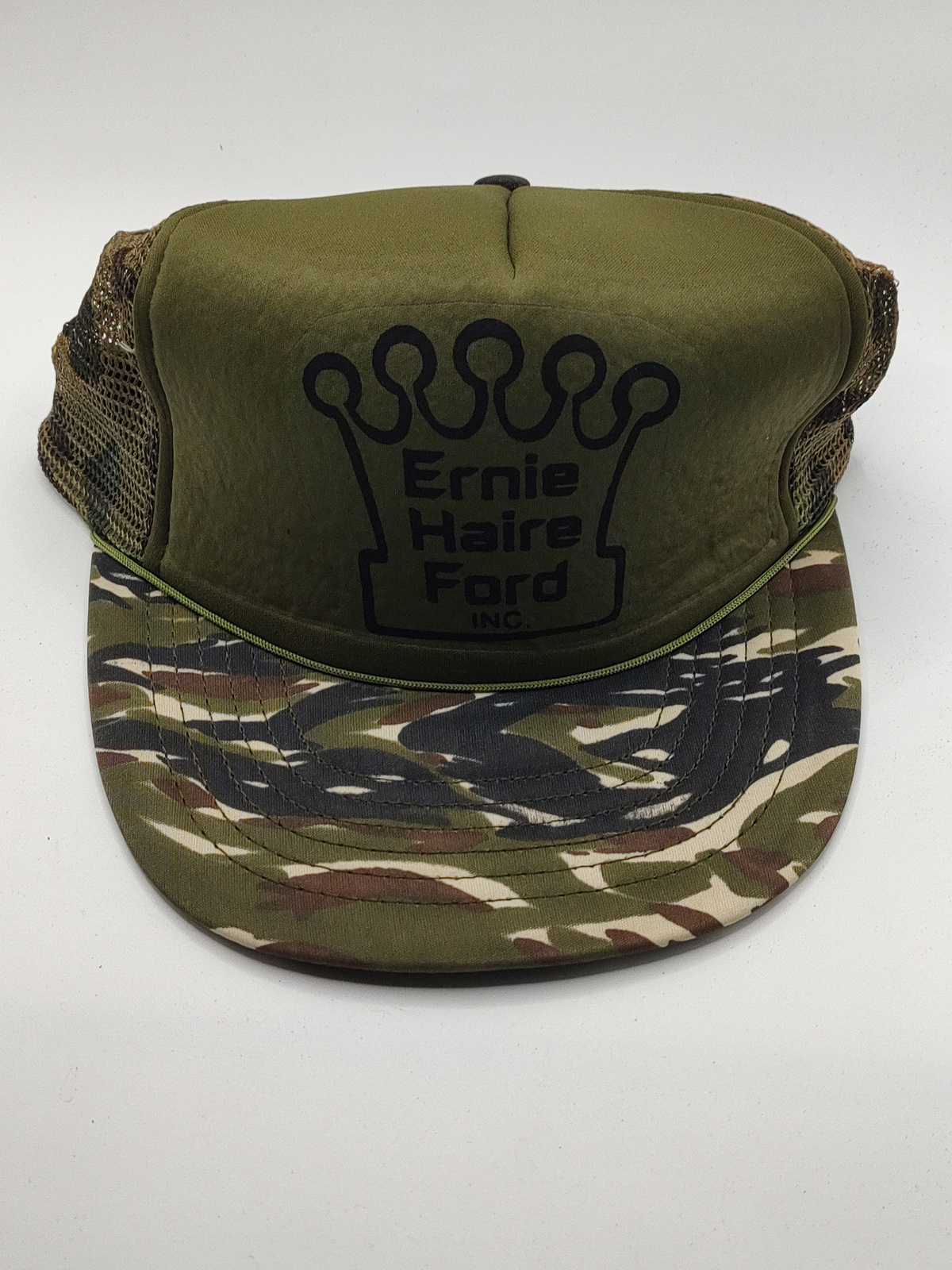 Vintage 1980s Ernie Haire Ford Camo Mesh Trucker Hat Snapback