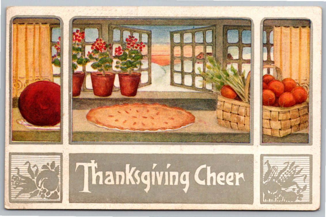 Antique 1920 Thanksgiving Cheer Embossed Postcard with Open
