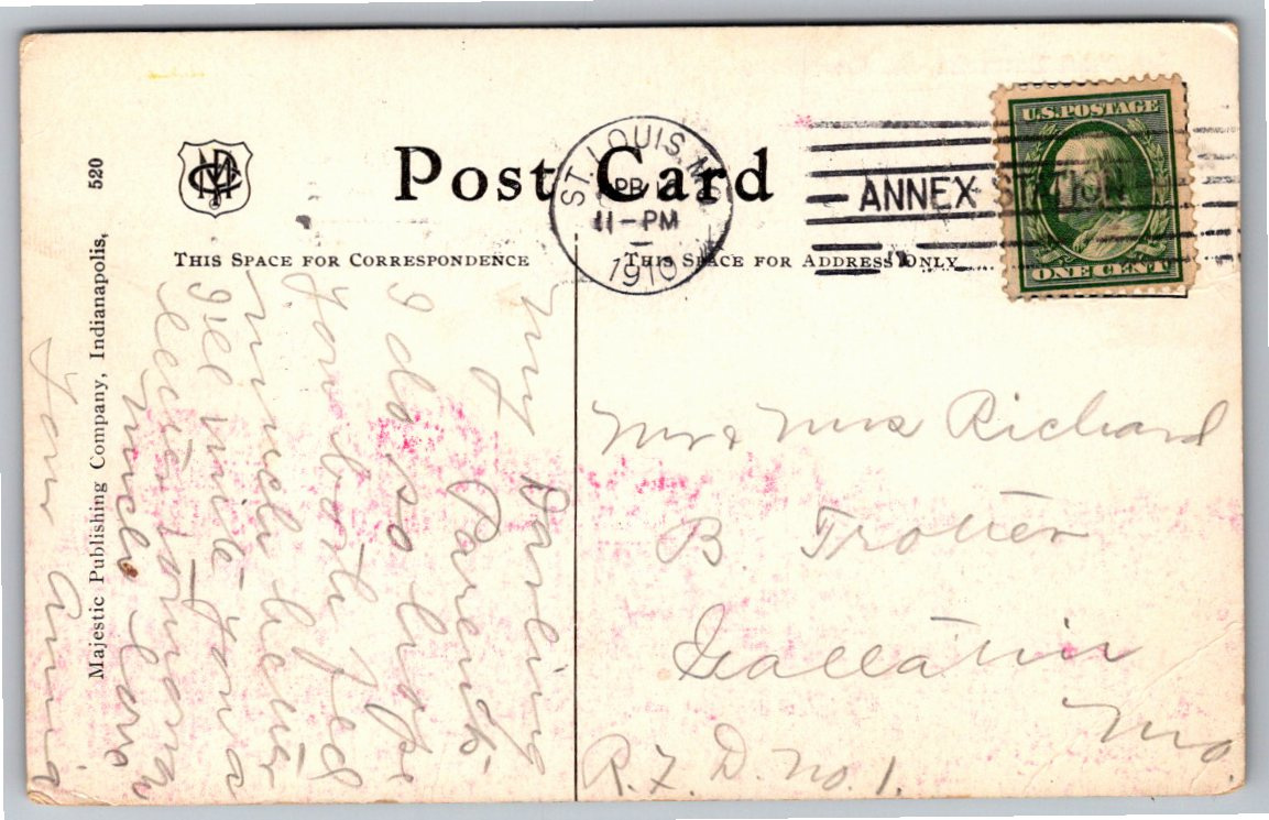 Antique 1910 Jefferson Barracks Postcard, St. Louis Missouri - Back / Reverse View