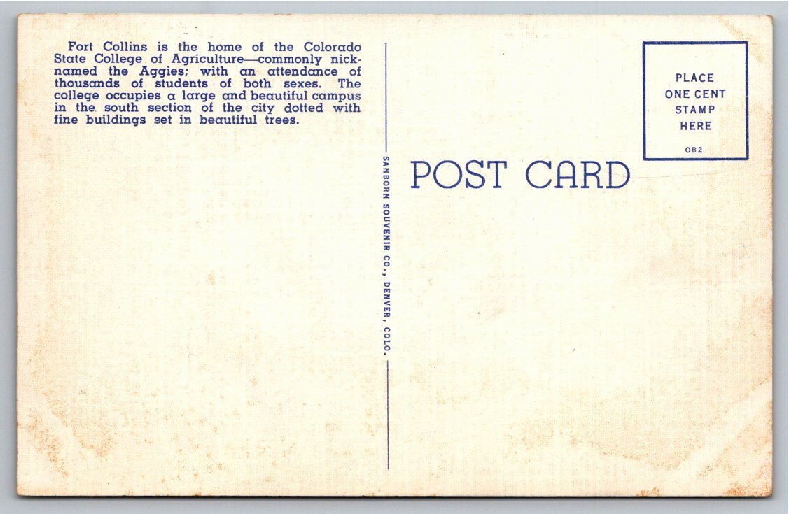 Vintage 1940s Colorado State College Administration Building - Back / Reverse View