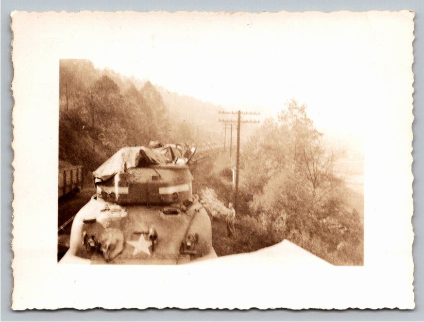 1940s WWII US Army M4 Sherman Tank Train Transport Snapshot Photo