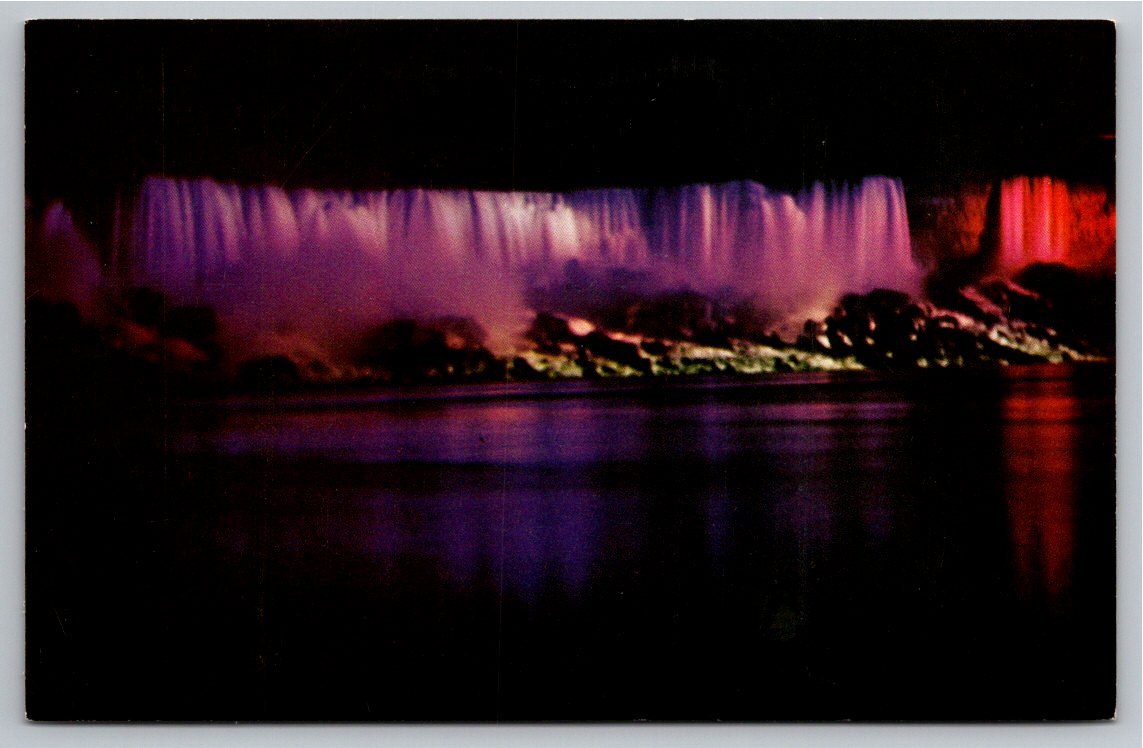 Illuminated American Falls Vintage Postcard: Mike Roberts Night