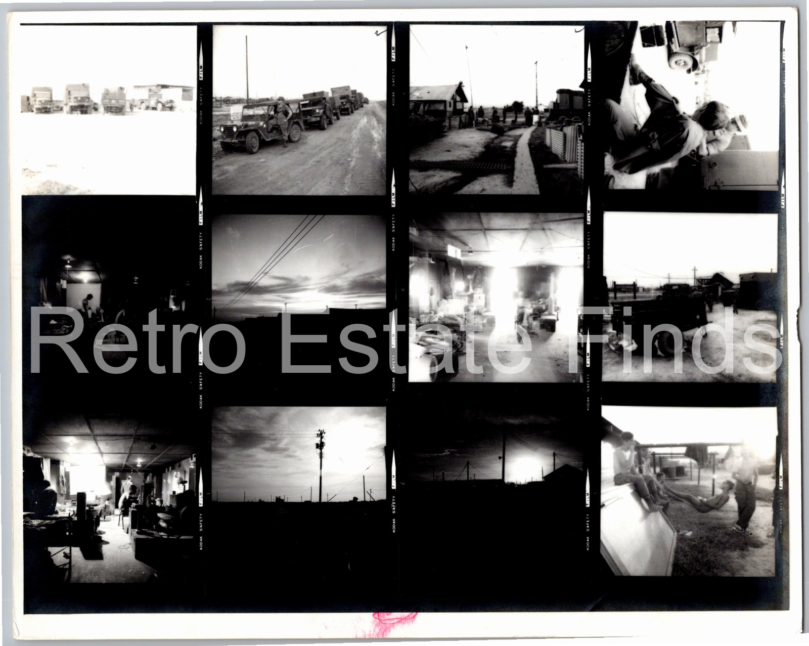 Vintage 1960s Military Jeep Convoy & Base Camp Contact Sheet