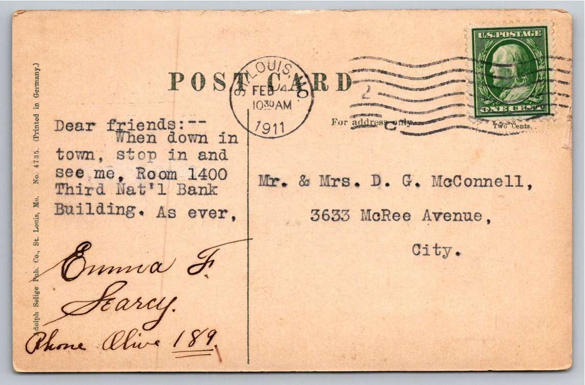 1911 St. Louis Missouri Third National Bank Building Vintage - Back / Reverse View